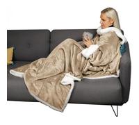 Couverture polaire, plaid intégral avec manches et poche 140 x 210 cm - Sherpa et flanelle - Adulte - Beige - Vivezen