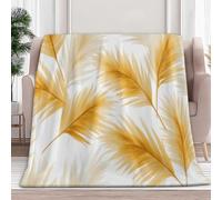 Couverture PolaireFeuille Palmier Dorée Peint Main, Couverture en Flanelle Microfibre Plaid Doux Chaude Léger pour Canapé Lit Voyage Plaid Décorative pour Enfants Garçons Filles, 220 x 240 cm, Jaune
