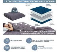 SENSLY Couverture pondérée TX9158 7 kg 150 x 200 cm micro-billes de verre Gris