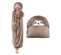 Couverture portable avec capuche et gants, motif paresseux, dimensions 150x130 cm