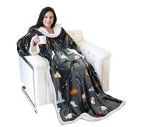 Couverture Portable Catalogne Chic avec Manches Cadeau pour Adultes Femmes Hommes, Couverture Extra Douce et Chaude en Micro Peluche légère en Polaire Douillette, Couverture TV avec Poche