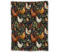 Couverture Poule Rustique Et Fleurs Plaids M | Couverture Haute Qualité Anti Boulochage Jeté De Canapé En Flanelle Pour Maison Voyage Pique-Nique Couverture Flanelle