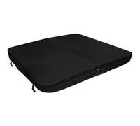 Couverture pour Jacuzzi Noir 220cm / 2.2m - PVC & Cuir - Spa Housse de Protection Bâche Protectrice Carrée pour Hot Tub Bain à Bulles - Pliable - 4 Sangles de Sécurité & 6 Poignées