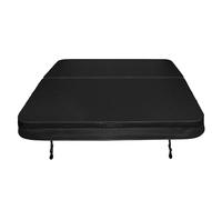 Couverture pour Jacuzzi Noir 200cm / 2m - PVC & Cuir - Spa Housse de Protection Bâche Protectrice Carrée pour Hot Tub Bain à Bulles - Pliable - 4 Sangles de Sécurité & 6 Poignées