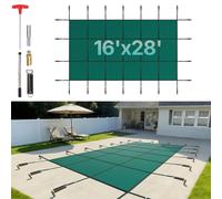 VEVOR Couverture de sécurité pour piscines creusées 4,3 x 7,9 m maille verte couverture de sécurité taille 4,9 x 8,5 m avec outils d'installation pour piscine d'hiver, résister au soleil, au vent
