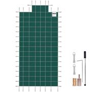 Couverture rectangulaire intégrée pour piscines, adaptée aux piscines de 6 x 12 mètres, avec une structure en treillis robuste, une colonne centrale de 1,2 x 3 mètres et des orifices de drainage pour