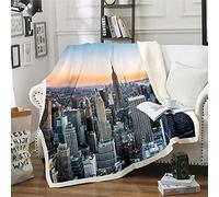 Couverture sherpa de New York City Manhattan Paysage urbain paysage urbain contemporain artistique coucher de soleil paysage couverture pelucheuse pour canapé lit bébé 76,2 x 101,6 cm