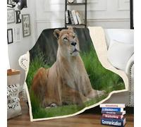Couverture Sherpa Double Face Lion Brun - Plantes - Plaid Chaud pour Lit Simple ou Lit Double ou Canapé - Plaid Doux et Douillet 140 x 200 cm