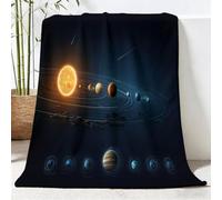 Couverture Sherpa Exquis pour Enfants et Adultes, Douce Couverture Imprimée Système Solaire Rayures - Flanelle Plaid pour Canapé Lit et Décoration de Salon, 70x100 cm