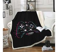 Couverture Sherpa Gamer Blanket Bande Dessinée Jeu Bouton De Contrôle Enfant Adulte Adolescent Microfibre Chaud Canapé-Lit Couvertures Plaids Quilt Jeux Vidéo Automne Hiver (Noir,150_x_200_cm)