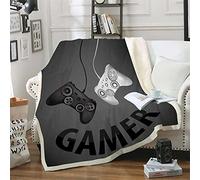 Couverture Sherpa Gamer Blanket Bande Dessinée Jeu Bouton De Contrôle Enfant Adulte Adolescent Microfibre Chaud Canapé-Lit Couvertures Plaids Quilt Jeux Vidéo Automne Hiver (Gris,150_x_200_cm)
