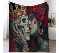 Couverture Sherpa Style Mexicain pour Enfants et Adultes, Douce Couverture Imprimée Crâne Fleurs Couronne Gemmes - Flanelle Plaid pour Canapé Lit et Décoration de Salon, 70x100 cm