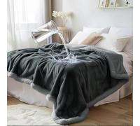 Couverture standard imperméable Sherpa double face Aide au lit Anti-salissures et anti-taches Idéale pour le canapé et le lit (gris anthracite/gris)