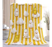 CouvertureJaponais 150 x 200 cm pour Adultes et Enfant | Cartoon Jaune Et Blanc Caneton Rayures Couverture Polaire en Flanelle, Doux Chaude Hiver Couverture de Lit Jeté de Canape