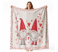 Couvertures Dessin Animé Mignon 150 x 200 cm Confortable Décoration | Nain Bonnet Rouge Cœur Douce Couvertures Flanelle, Beige Moelleuse Légère Couverture pour Chambre Canapé Lits Enfants