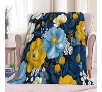 Couvertures en Molleton de Flanelle Luxe Des Plantes Et Des Fleurs Couverture chaude et légère pour toutes les saisons - Plaid Polaire anti-boulochage pour lit, canapé, sofa, Bleu, 150 x 200 cm