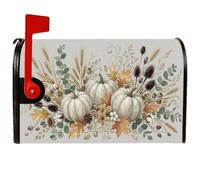 Couvertures magnétiques pour boîte aux lettres Motif citrouilles blanches | Thème récolte d'automne, couverture de boîte aux lettres, style ferme, tiges de blé, feuillage d'eucalyptus
