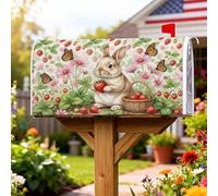 Couvertures magnétiques pour boîte aux lettres motif lapin, fraises et fleurs printanières, vert, pour décoration de jardin, cour, 53,3 x 64,9 cm