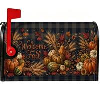 Couvertures magnétiques pour boîte aux lettres Welcome Fall Harvest | Thème récolte d'automne, couverture de boîte aux lettres, fond écossais buffle, blé et feuilles, installation magnétique