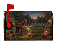 Couvertures magnétiques rustiques de boîte aux lettres Motif cheval de | Paysage de ferme rustique, couverture de poteau de boîte aux lettres, accents de lanterne lumineuse, affichage de citrouilles