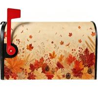 Couvertures magnétiques rustiques pour boîte aux lettres Motif feuilles | Feuilles d'érable, couvercle de boîte aux lettres, pommes de pin, tiges de blé, thème récolte, décoration extérieure