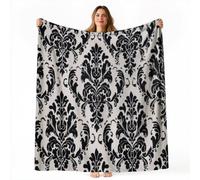 Couvertures Vintage Classique 130 x 150 cm Confortable Décoration | Antique Motif Damas Fleurs Feuilles Douce Couvertures Flanelle, Noir Moelleuse Légère Couverture pour Chambre Canapé Enfants