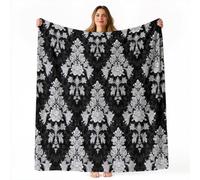 Couvertures Vintage Classique 220 x 240 cm Confortable Décoration | Antique Dentelle Fleurs Douce Couvertures Flanelle, Noir Moelleuse Légère Couverture pour Chambre Canapé Lits Enfants