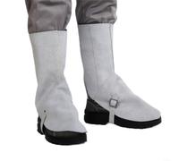 Couvre-bottes de soudage en cuir de vache, résistant à la chaleur avec sangles de sécurité pour soudure, coupe, forge et travail des métaux, tiges de protection pour chaussures (blanc grisâtre) (blanc