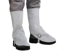 Couvre-bottes de soudure en cuir de vache résistant à la chaleur - Retardateur de flamme - Pour soudage, coupe et forgeron - Équipement de sécurité industrielle unisexe (blanc grisâtre)
