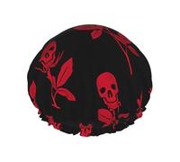 Couvre-cheveux pour la douche avec motif tête de mort et rose - Réglable - Grand bonnet de douche étanche
