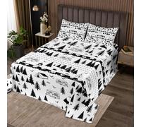 Couvre-Lit 170x230 Noir et Blanc Dessus de Lit Tente Feu de Camp Forêt de Pins Couverture de Lit Art de Paysage Arbres Gris Jetés de Lit Décor de Pièce Esthétique avec 1 Taie d'oreiller 51x75cm