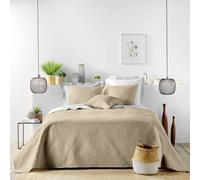 DOUCEUR D'INTÉRIEUR Couvre-lit Romane 240×260 cm microfibre lin beige + 2 housses 60×60