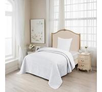 Couvre lit Blanc matelassé 180x240 cm + taie 65x65 cm - Boutis élégant pour lit 1 pesonne, envoloppe Percale de Coton