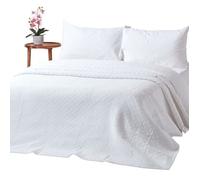 HOMESCAPES - Couvre-lit Blanc matelassé Motif en Relief arabesques Florales - 230 x 260 cm