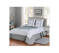 Couvre-lit Boutis 260x260 cm 100% Coton avec 2 Taies 65x65 cm Finition Brodée - Style Elégant - PEACELAND Gris