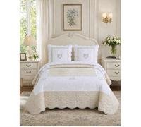 Couvre-lit Boutis 260x260 cm 100% Coton avec 2 Taies 65x65 cm Matelassé Haute Densité Brodée Style Français Élégant Peaceland Lin