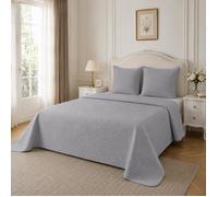 Fanny & Céline Couvre-lit Boutis de Lux Percale Pur Coton 230x250cm avec 2 Taies 65x65cm M23-7001 Gris