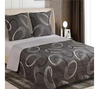 Couvre lit boutis Eclipse Gris 220x240 cm + 2 taies 65x65 cm - Linge de lit Microfibre léger et Moderne pour lit Double