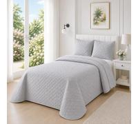 Couvre-lit Boutis épais 220x240cm avec 2 Taies 65x65cm M23-7000 Gris