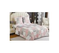 Couvre-lit Boutis épais matelassé - FANNY & CELINE - 220x240cm - 2 Taies 65x65cm - Rose - Lavable