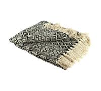 Couvre-lit ethnique - 100% coton - Noir et blanc - 120x150cm - Franges