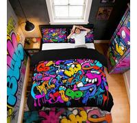 Couvre-lit Hip Hop - Une personne - Motifs graphiques en noir et violet
