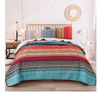 Couvre-lit matelassé bohème Double 3 pièces Patchwork Couvre-lit Courtepointe réversible Doux literie en Microfibre 220 * 240 cm