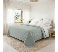 Couvre-lit matelassé d’été Water Washed, Couvre-lit en Microfibre, matelassé et rembourré 100 g, Couverture lit Double 250x250 cm - Milky Green/Bianco