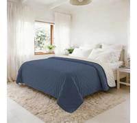 Couvre-lit matelassé d’été Water Washed, Couvre-lit en Microfibre, matelassé et rembourré 100 g, Couverture lit Double 250x250 cm - Blue/Sabbia
