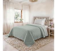 Couvre-lit matelassé d’été Water Washed, Couvre-lit en Microfibre, matelassé et rembourré 100 g, Couverture lit Simple 160x250 cm - Milky Green/Bianco