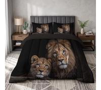 Couvre-lit Réversible Animaux Portraits pour Adulte, 140×200 cm, pour garçons et Femmes, Lion Couple Couverture Climatisation Couette Parure de Lit, décoration de Chambre à Coucher, Noir Brun