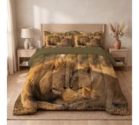 Couvre-lit Réversible Prairies Animaux pour Adulte, 200×200 cm, pour garçons et Femmes, Couple Lion Couverture Climatisation Couette Parure de Lit, décoration de Chambre à Coucher, Or Chaud
