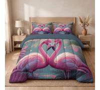 Couvre-lit Réversible Tropical Oiseaux pour Adulte, 240×260 cm, pour garçons et Femmes, Flamant Rose Couple Couverture Climatisation Couette Parure de Lit, décoration de Chambre à Coucher, Rose Vert