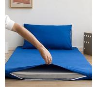 Couvre-Matelas Futon De Couleur Unie,Housse De Matelas Tatami Lavable À Glissière Pleine Grandeur,Couvre-Matelas De Sol en Coton pour La Protection Contre La Poussière,Royal Blue,Twin/90x200cm
